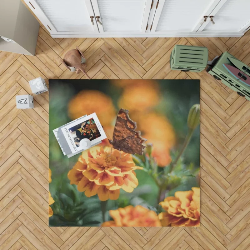 Butterfly Amidst Marigold Beauty Rug