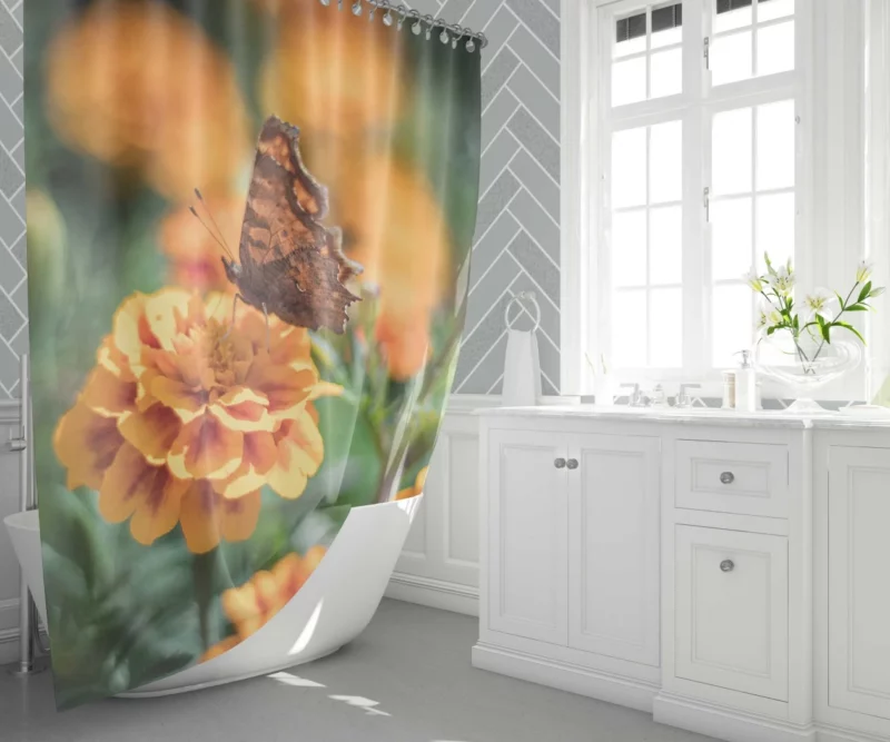 Butterfly Amidst Marigold Beauty Shower Curtain 1