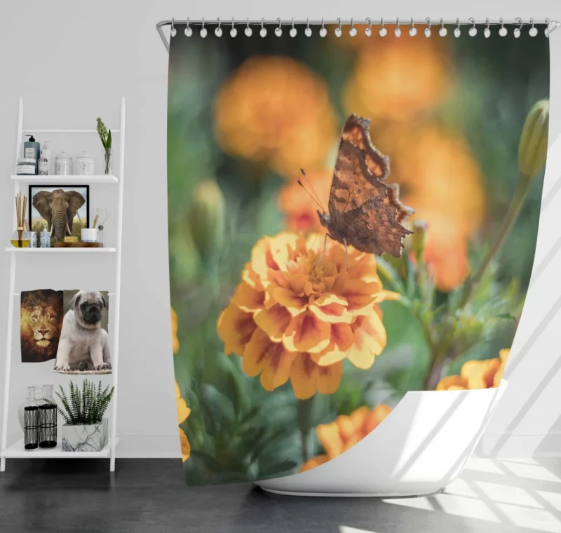 Butterfly Amidst Marigold Beauty Shower Curtain