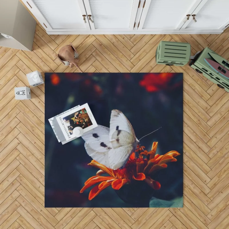 Butterfly Amidst Orange Blooms Natural Beauty Rug