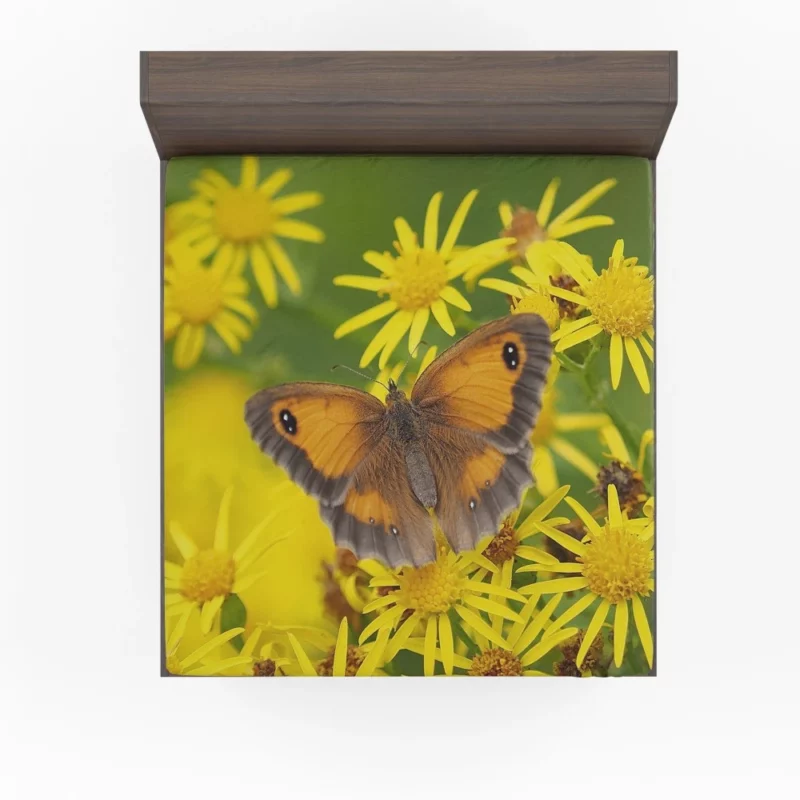 Butterfly Amidst Yellow Flowers Nature Symphony Fitted Sheet 1