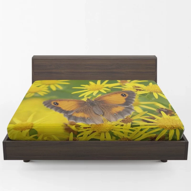 Butterfly Amidst Yellow Flowers Nature Symphony Fitted Sheet