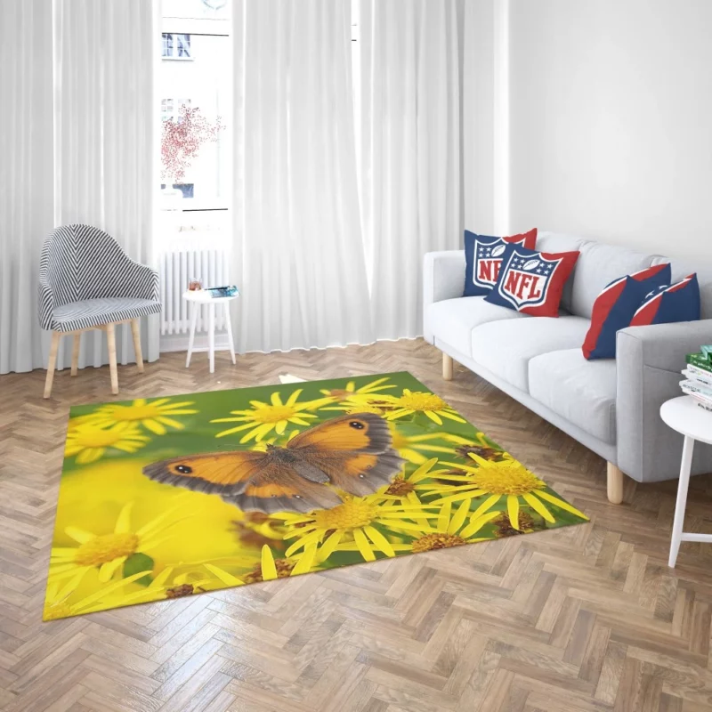 Butterfly Amidst Yellow Flowers Nature Symphony Rug 2