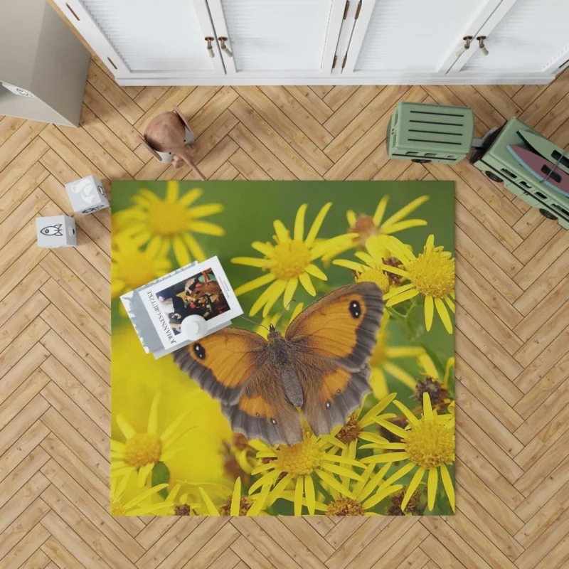 Butterfly Amidst Yellow Flowers Nature Symphony Rug