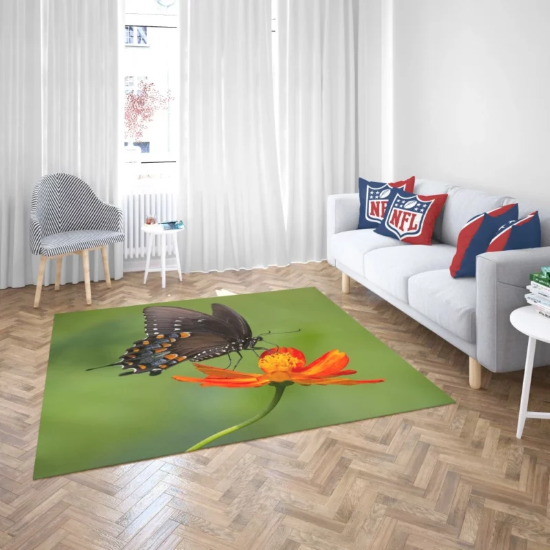 Butterfly Dance on Orange Flower Vivid Elegance Rug 2