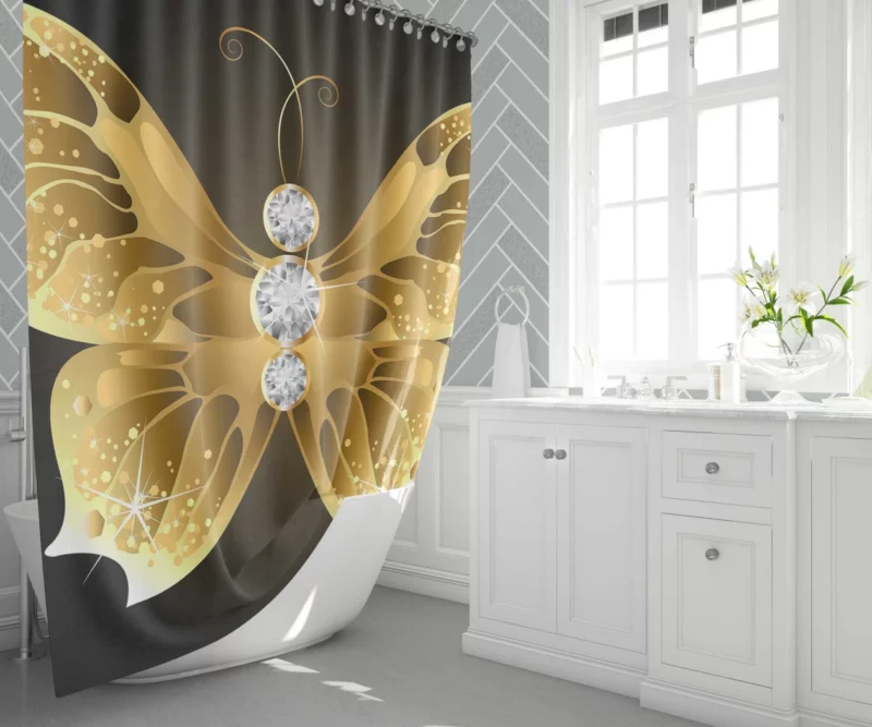 Butterfly Diamond Dance Nature Sparkle Shower Curtain 1