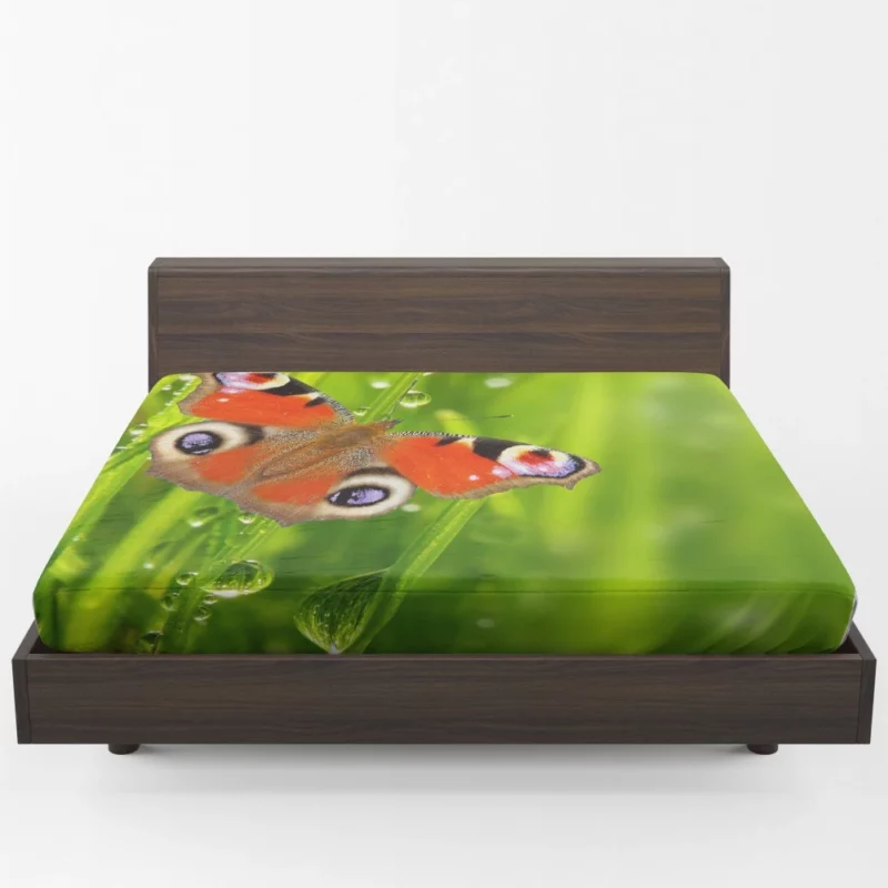 Butterfly Drops on Spring Green Leaves Fitted Sheet