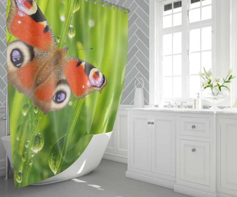 Butterfly Drops on Spring Green Leaves Shower Curtain 1