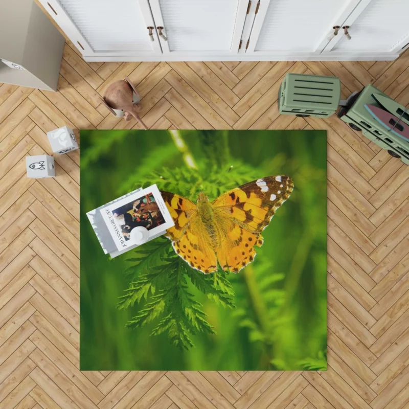 Butterfly on Green Leaf Natural Beauty Rug