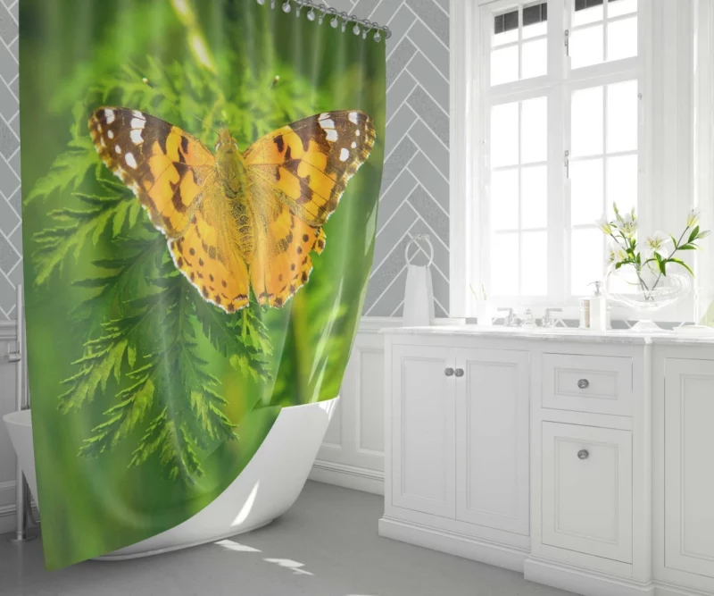 Butterfly on Green Leaf Natural Beauty Shower Curtain 1