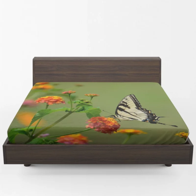 Butterfly on Orange Bloom Vivid Beauty Fitted Sheet