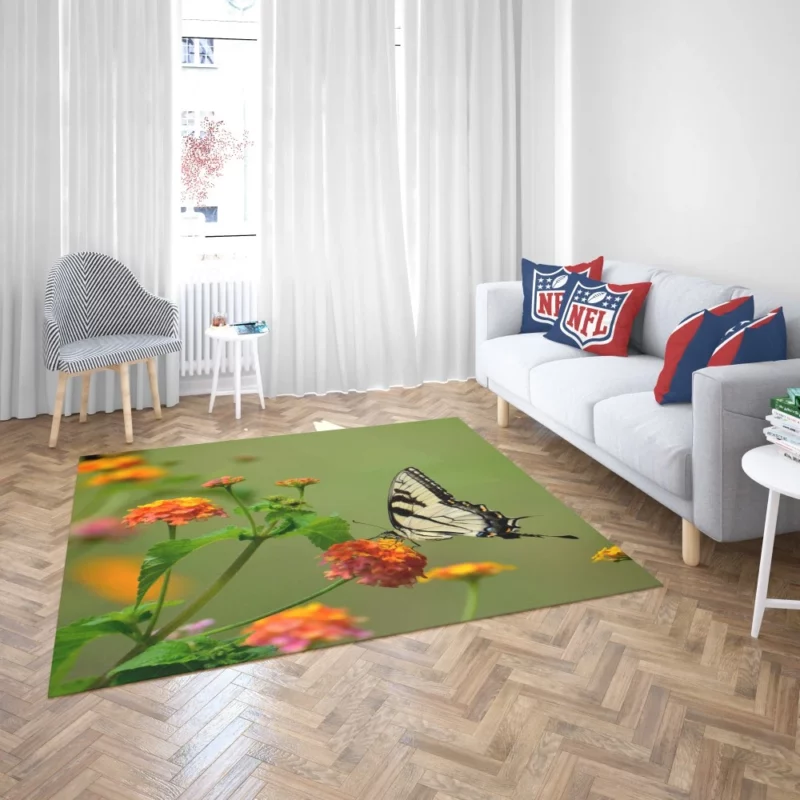 Butterfly on Orange Bloom Vivid Beauty Rug 2