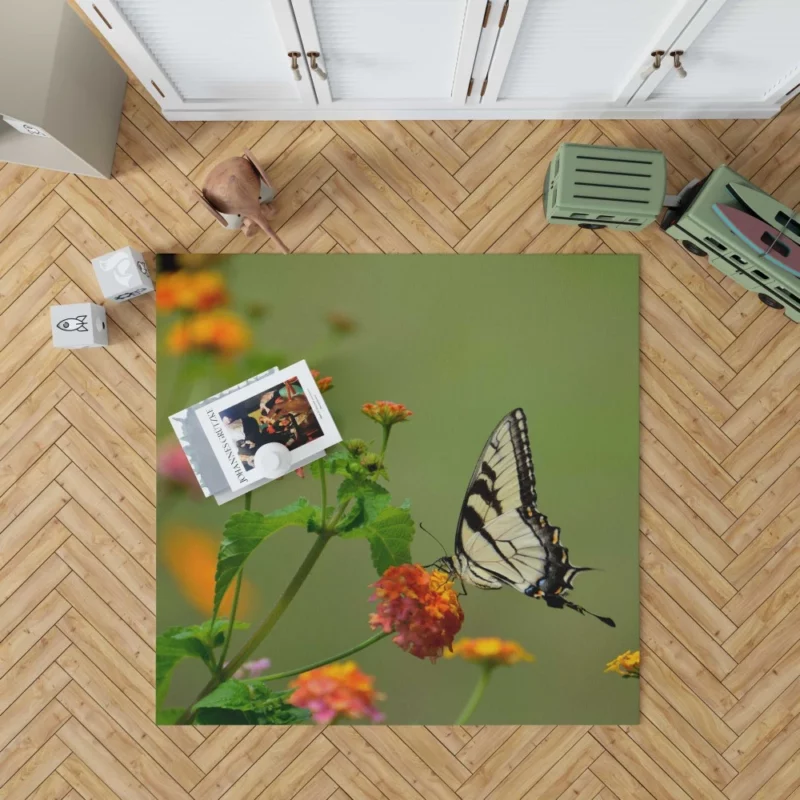 Butterfly on Orange Bloom Vivid Beauty Rug