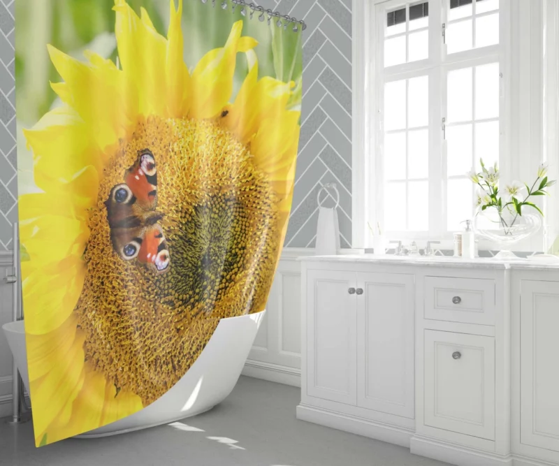 Butterfly on Sunflower Nature Delight Shower Curtain 1