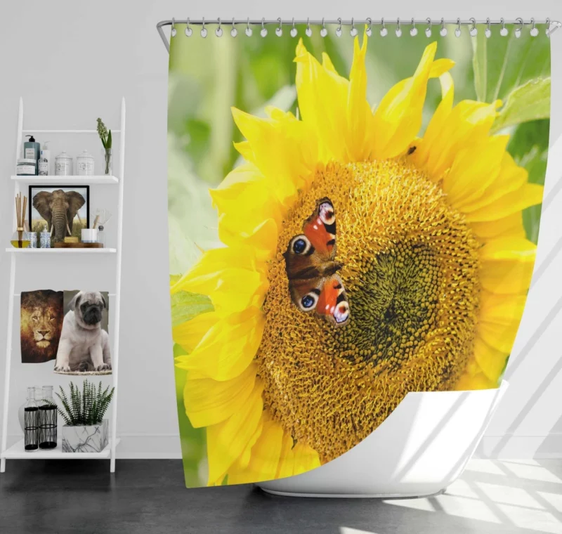 Butterfly on Sunflower Nature Delight Shower Curtain