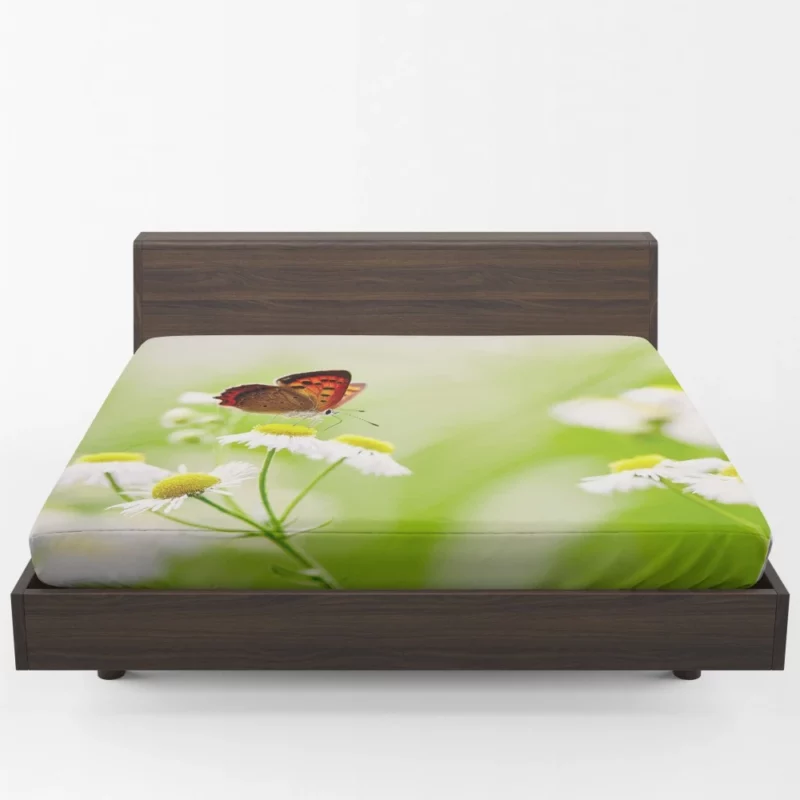 Butterfly on White Flower Delicate Elegance Fitted Sheet