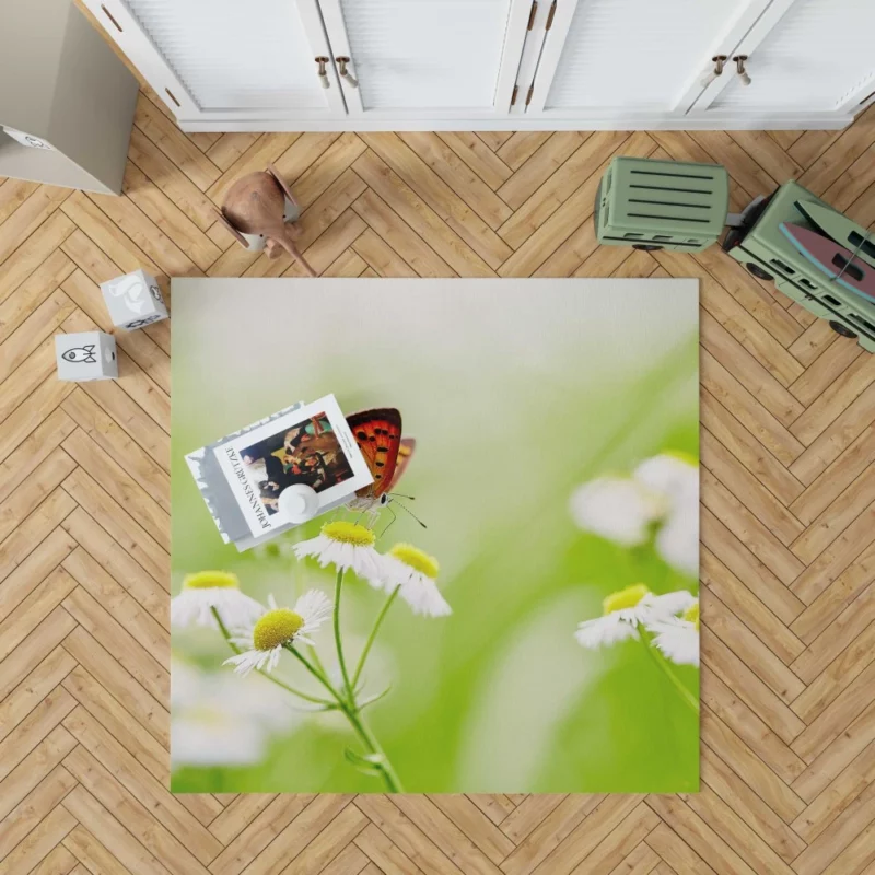 Butterfly on White Flower Delicate Elegance Rug