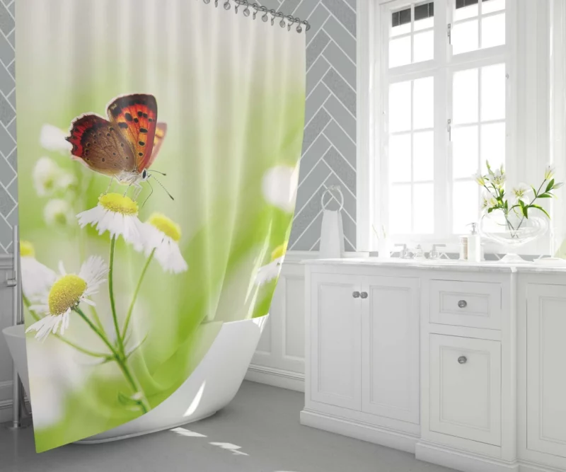 Butterfly on White Flower Delicate Elegance Shower Curtain 1