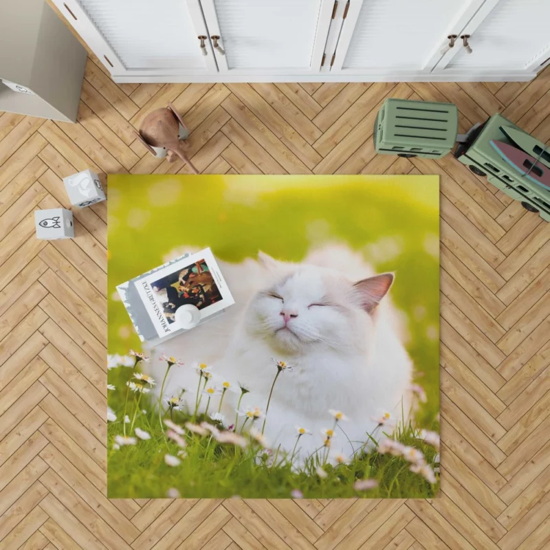 Cat Among Flowers Nature Curiosity Rug