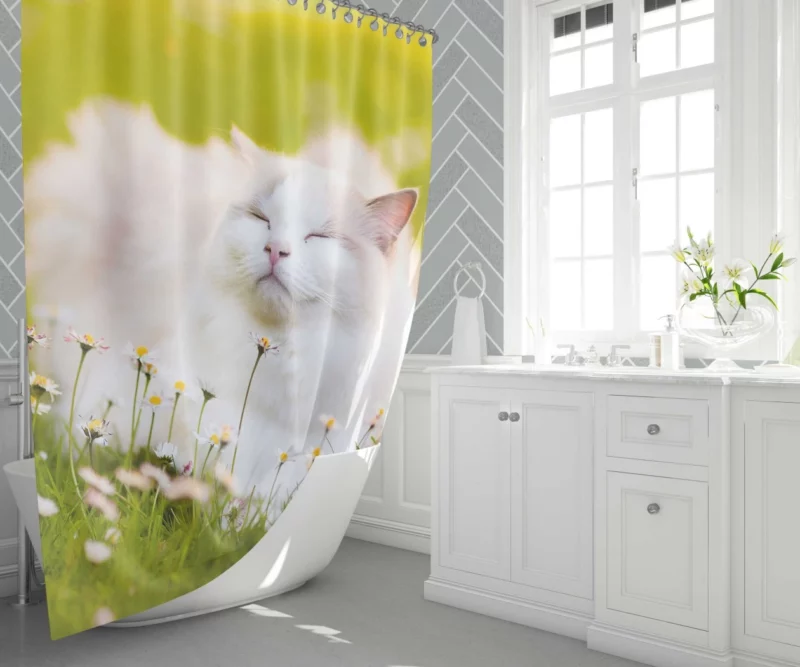 Cat Among Flowers Nature Curiosity Shower Curtain 1