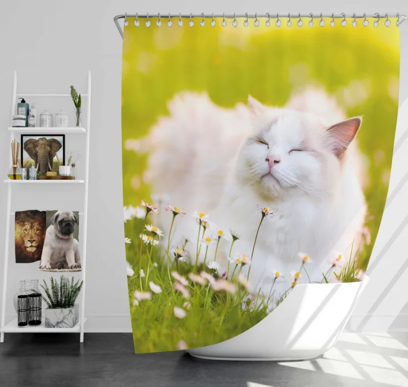 Cat Among Flowers Nature Curiosity Shower Curtain