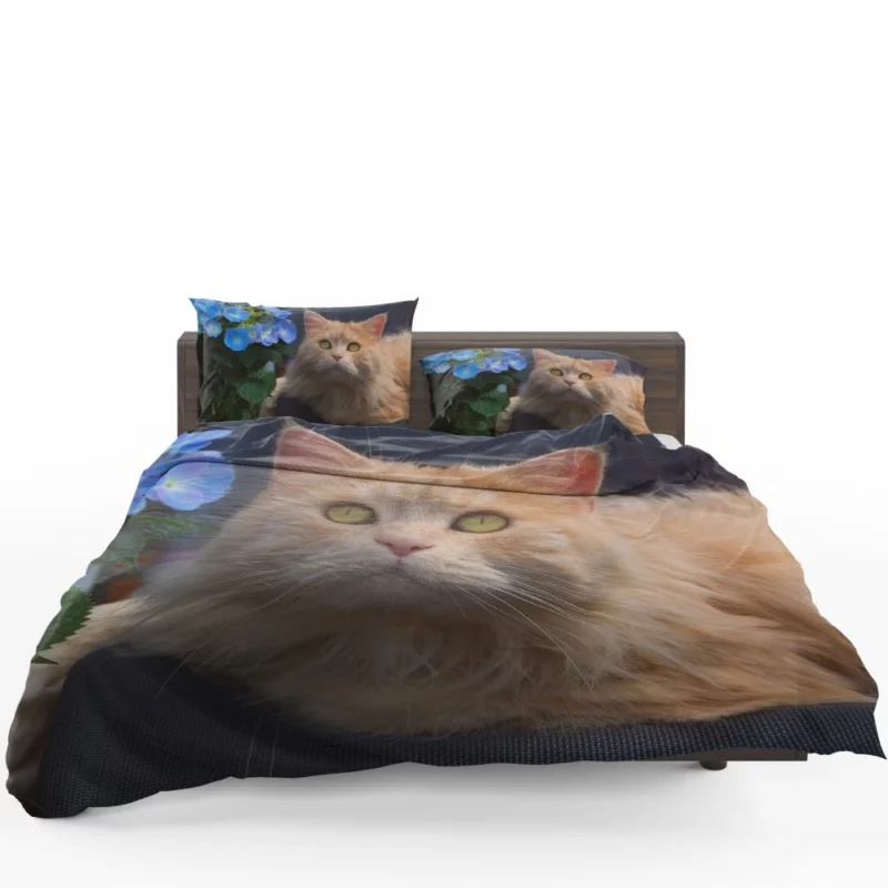 Cat Blue Flower Encounter Hydrangea Whimsy Bedding Set