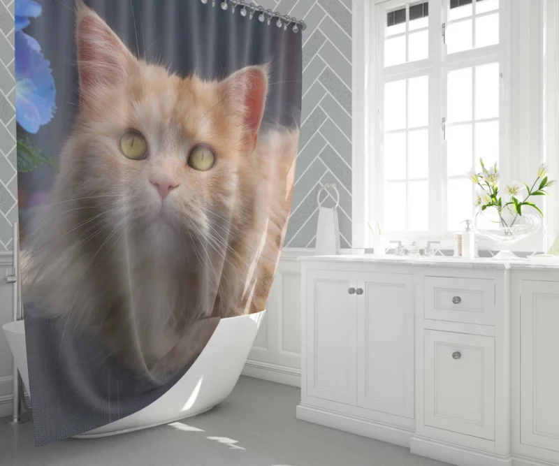 Cat Blue Flower Encounter Hydrangea Whimsy Shower Curtain 1