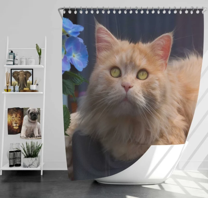 Cat Blue Flower Encounter Hydrangea Whimsy Shower Curtain