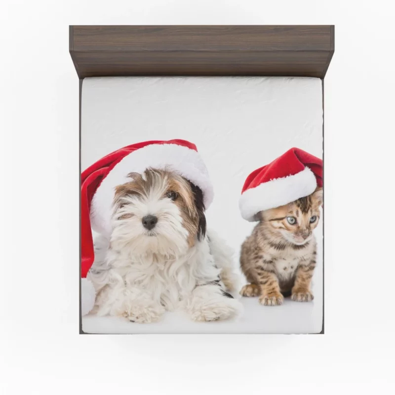 Cat & Dog Santa Playtime Festive Frolic Fitted Sheet 1