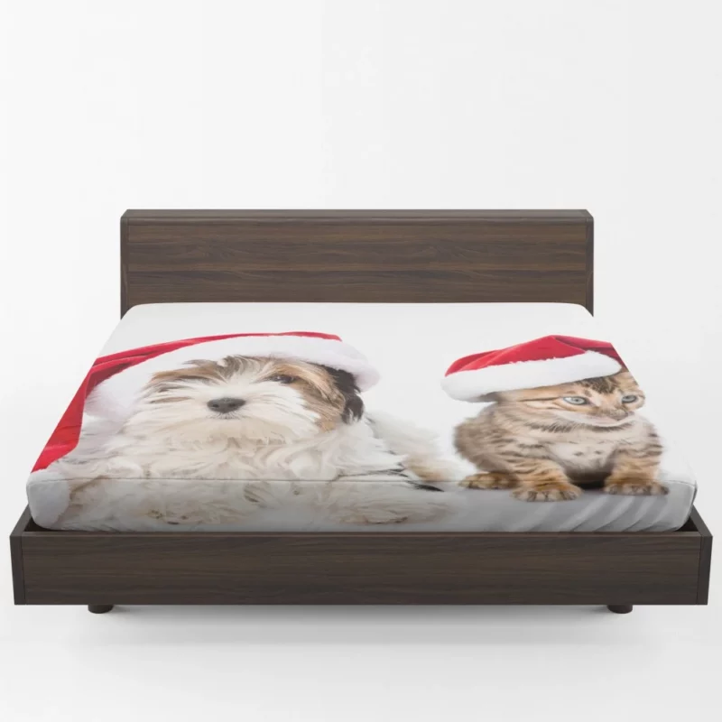 Cat & Dog Santa Playtime Festive Frolic Fitted Sheet