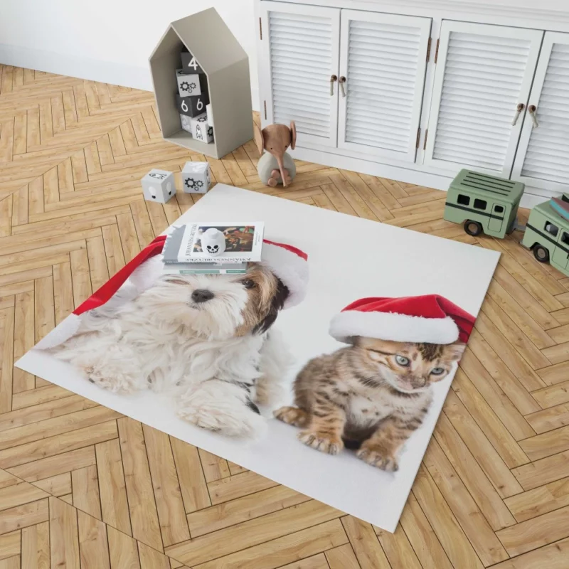 Cat & Dog Santa Playtime Festive Frolic Rug 1