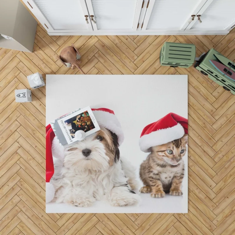 Cat & Dog Santa Playtime Festive Frolic Rug