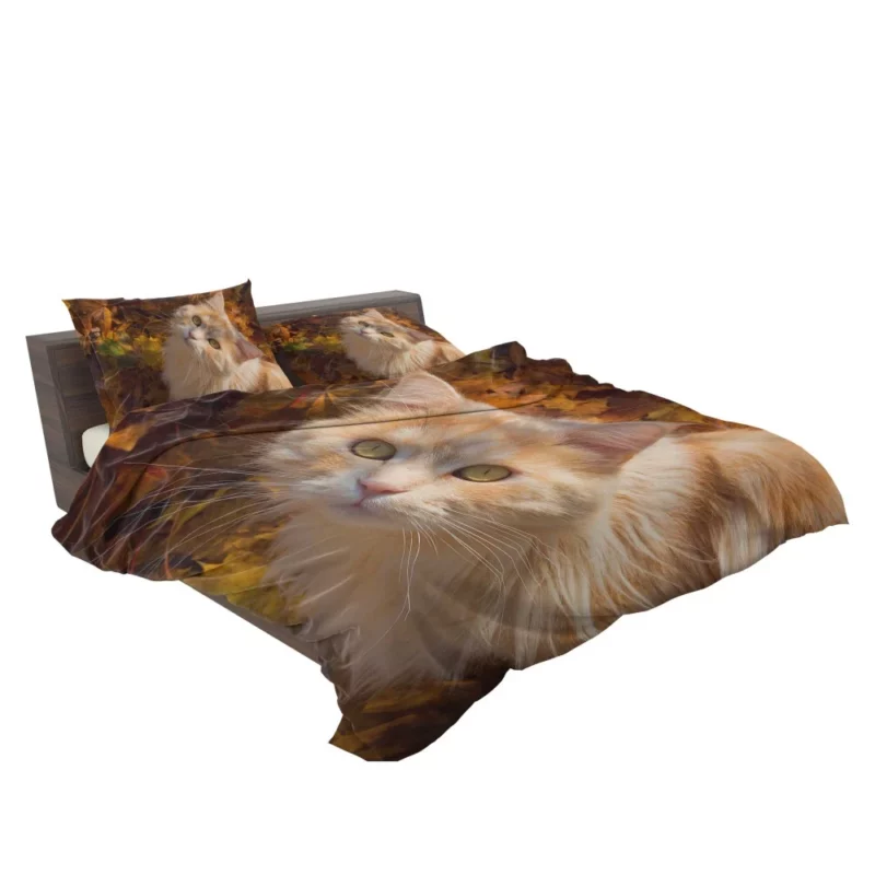 Cat Gaze Amidst Falling Leaves Feline Serenity Bedding Set 2