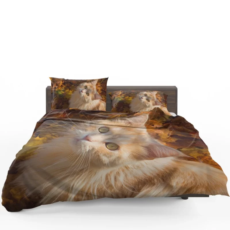 Cat Gaze Amidst Falling Leaves Feline Serenity Bedding Set