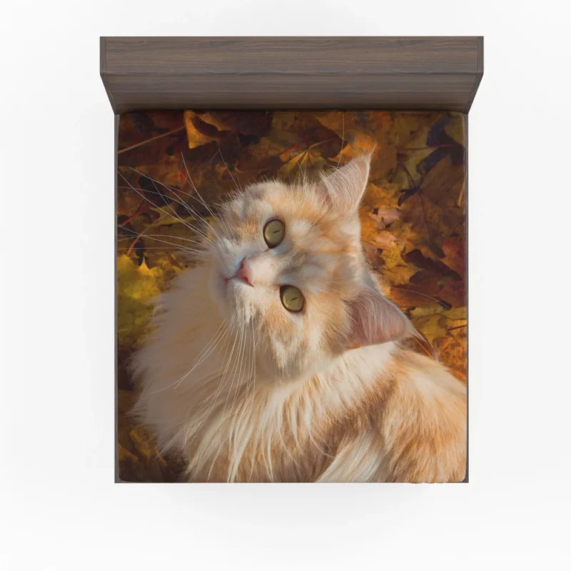 Cat Gaze Amidst Falling Leaves Feline Serenity Fitted Sheet 1