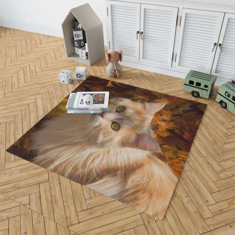 Cat Gaze Amidst Falling Leaves Feline Serenity Rug 1