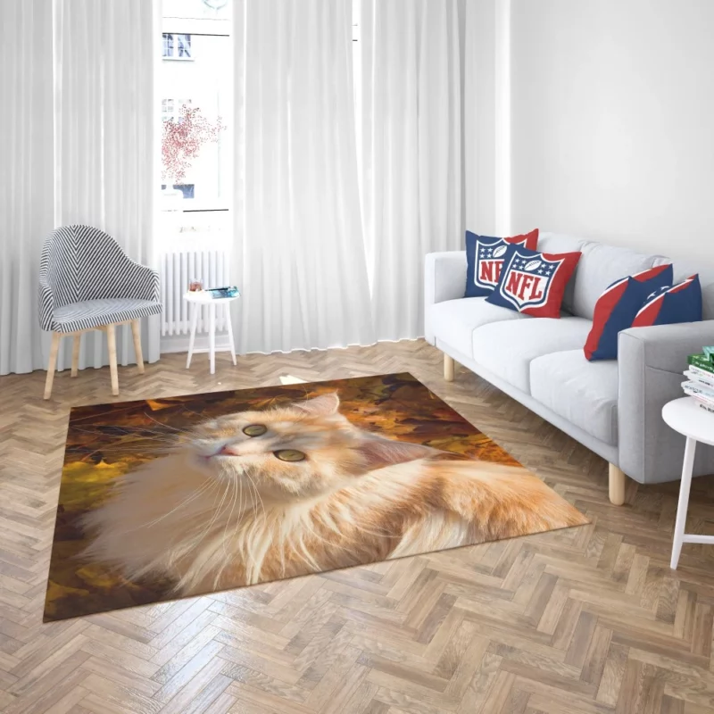 Cat Gaze Amidst Falling Leaves Feline Serenity Rug 2