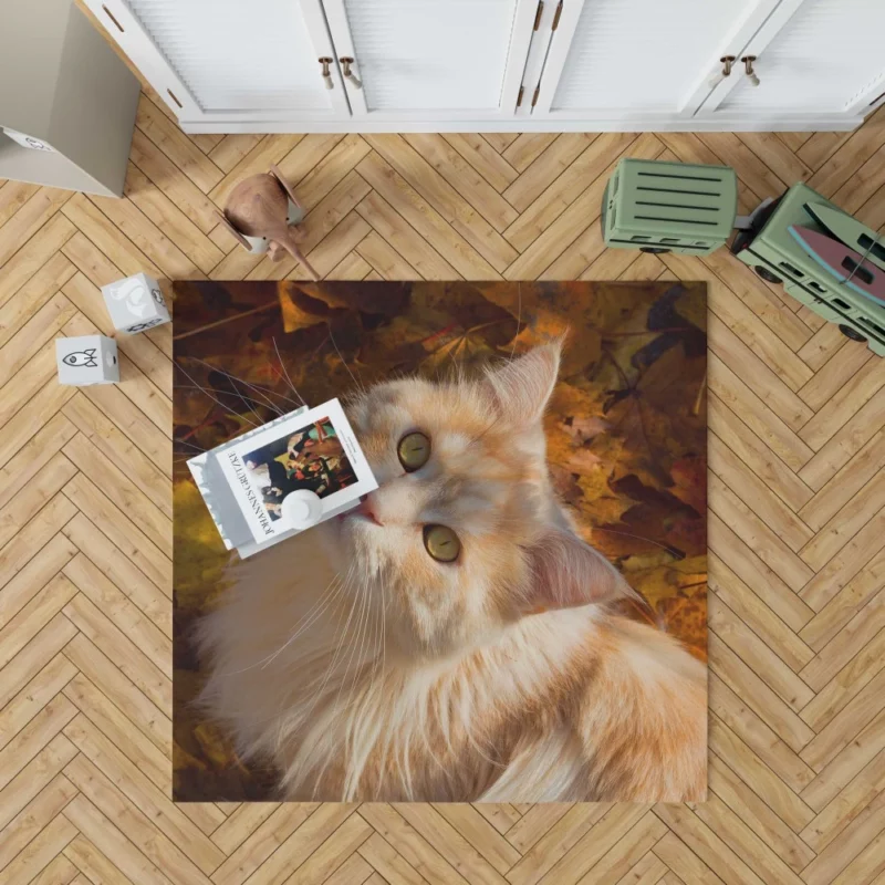 Cat Gaze Amidst Falling Leaves Feline Serenity Rug