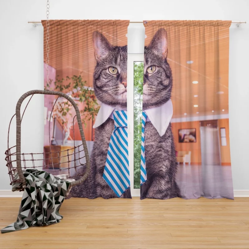 Cat Humorous Tie Dapper Charm Curtain