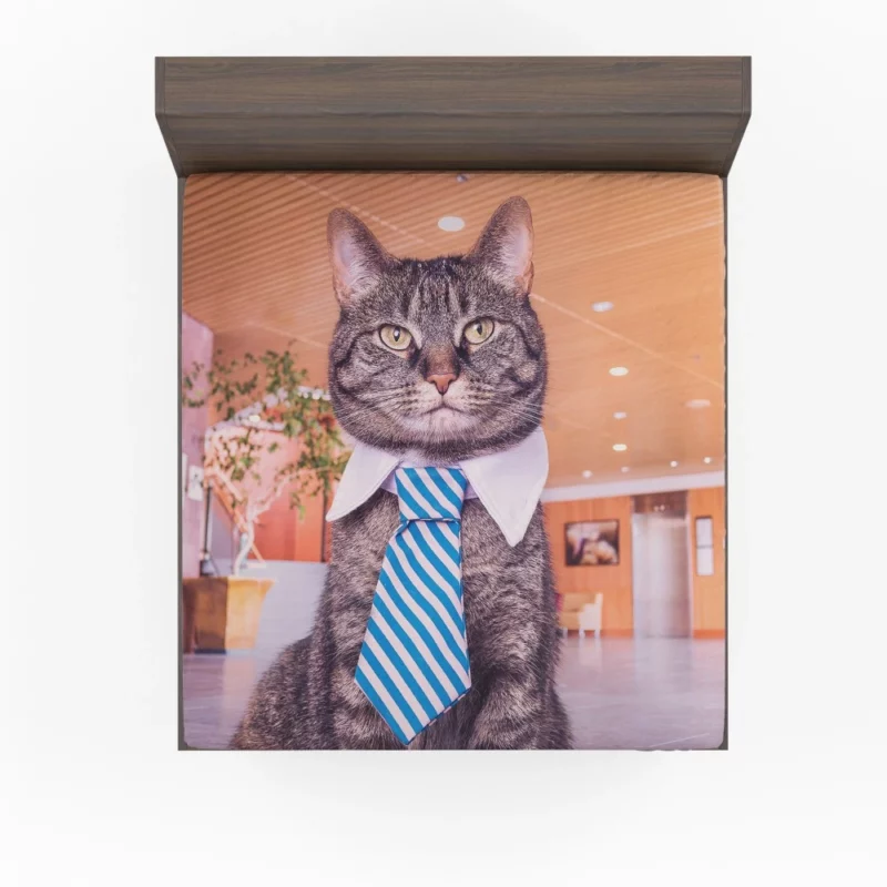 Cat Humorous Tie Dapper Charm Fitted Sheet 1