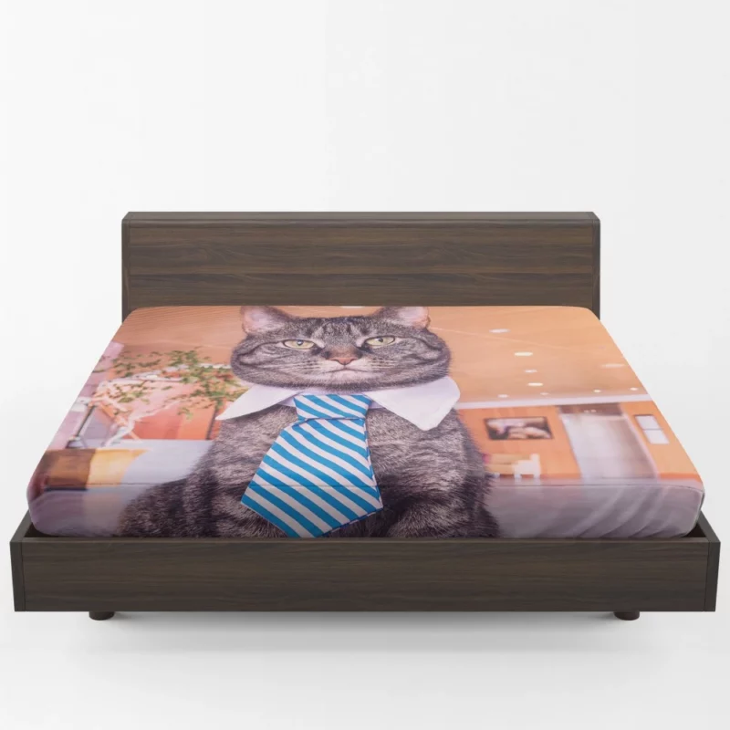 Cat Humorous Tie Dapper Charm Fitted Sheet