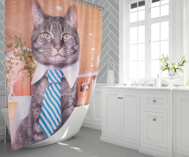 Cat Humorous Tie Dapper Charm Shower Curtain 1