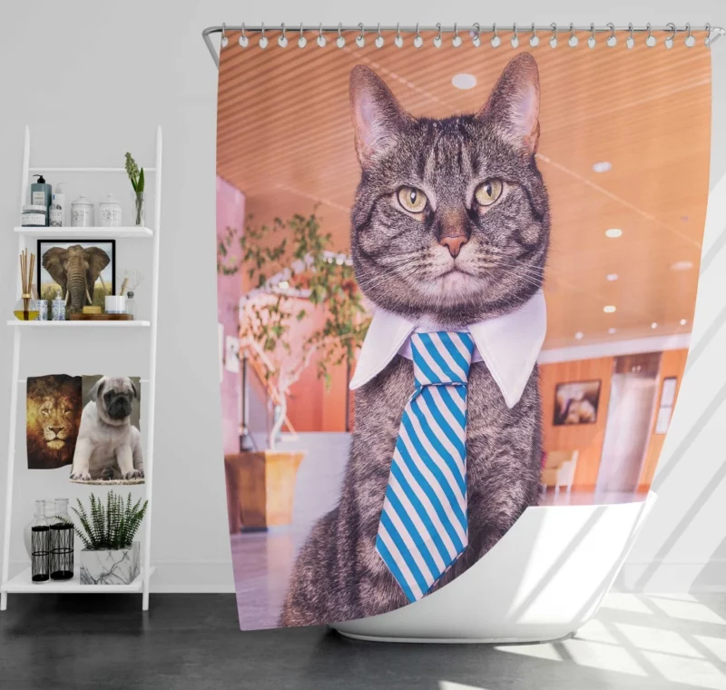 Cat Humorous Tie Dapper Charm Shower Curtain