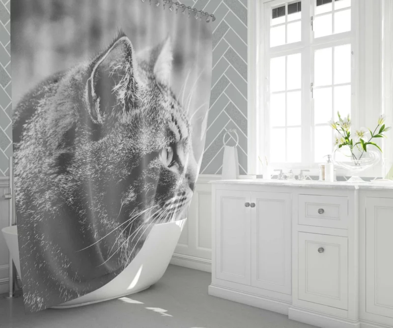 Cat Monochrome Intrigue Feline Charisma Shower Curtain 1