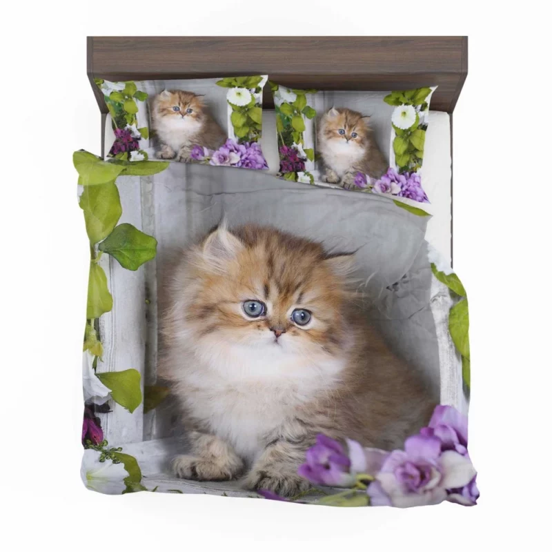 Cat Playful Gaze Amidst Flowers Bedding Set 1