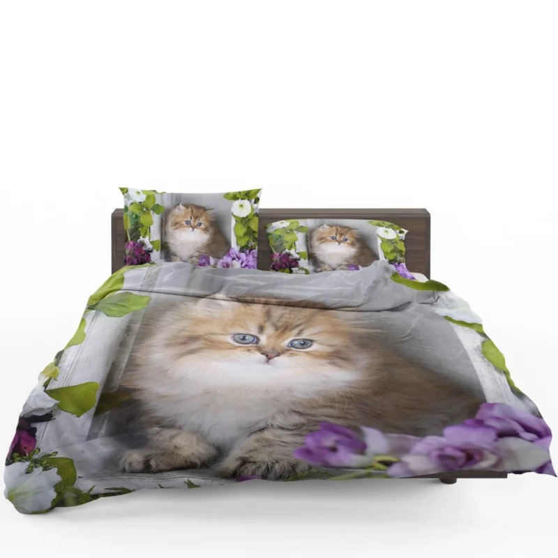 Cat Playful Gaze Amidst Flowers Bedding Set