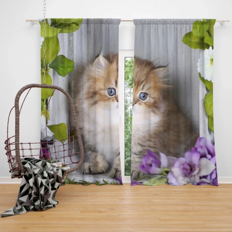 Cat Playful Gaze Amidst Flowers Curtain