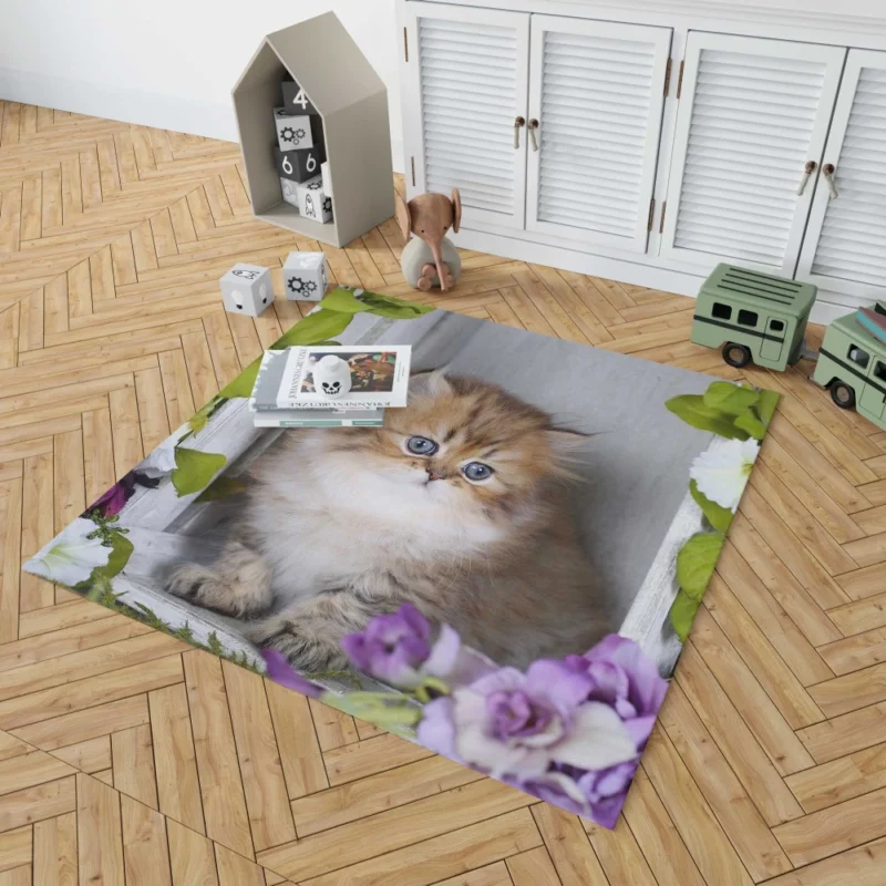 Cat Playful Gaze Amidst Flowers Rug 1