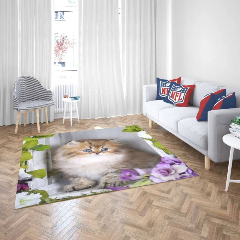 Cat Playful Gaze Amidst Flowers Rug 2