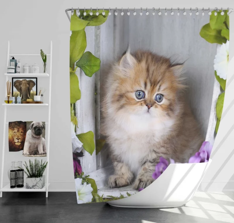 Cat Playful Gaze Amidst Flowers Shower Curtain